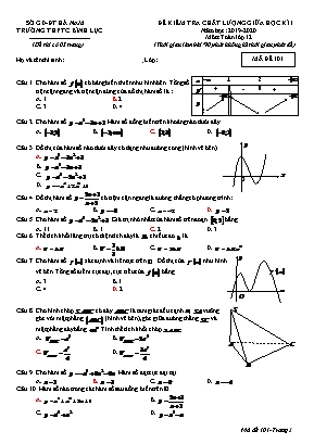 Đề kiểm tra chất lượng giữa học kỳ I môn Toán Lớp 12 - Mã đề 101 - Năm học 2019-2020 - Trường THPT C Bình Lục (Có đáp án)